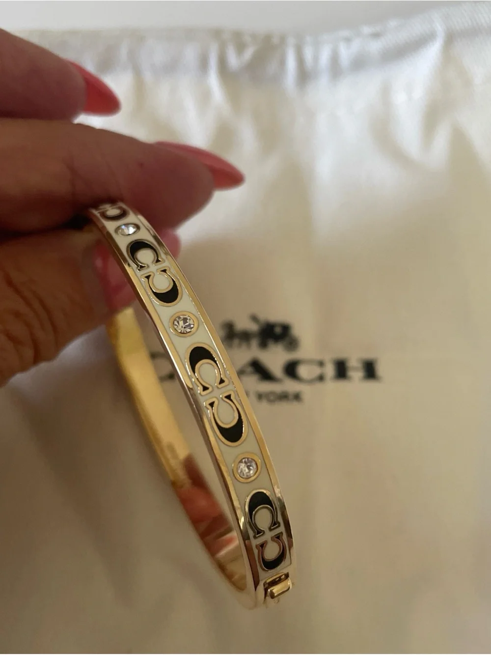 Coach Two-Tone Signature Bangle Bracelet with Crystals - Gold & Silver